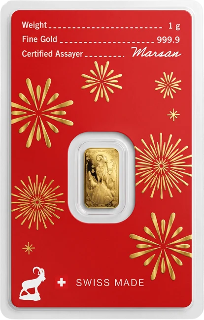 Investiční zlato - zlatý slitek 1g Argor Heraeus SA Year of the Goat (Rok kozy) 2027 Limited Edition