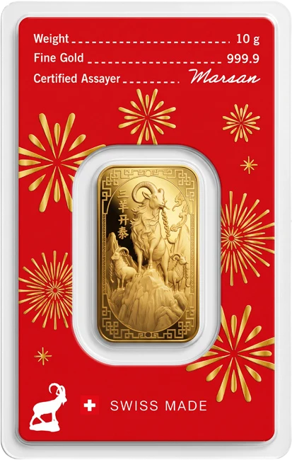 Investiční zlato - zlatý slitek 10g Argor Heraeus SA Year of the Goat (Rok kozy) 2027 Limited Edition