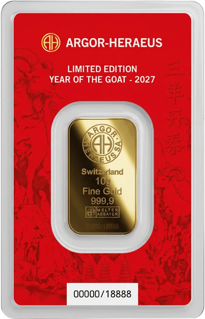 Investiční zlato - zlatý slitek 10g Argor Heraeus SA Year of the Goat (Rok kozy) 2027 Limited Edition