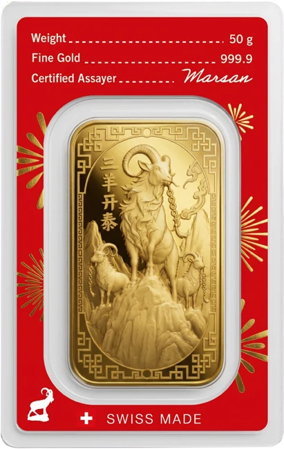 Investiční zlato - zlatý slitek 50g Argor Heraeus SA Year of the Goat (Rok kozy) 2027 Limited Edition